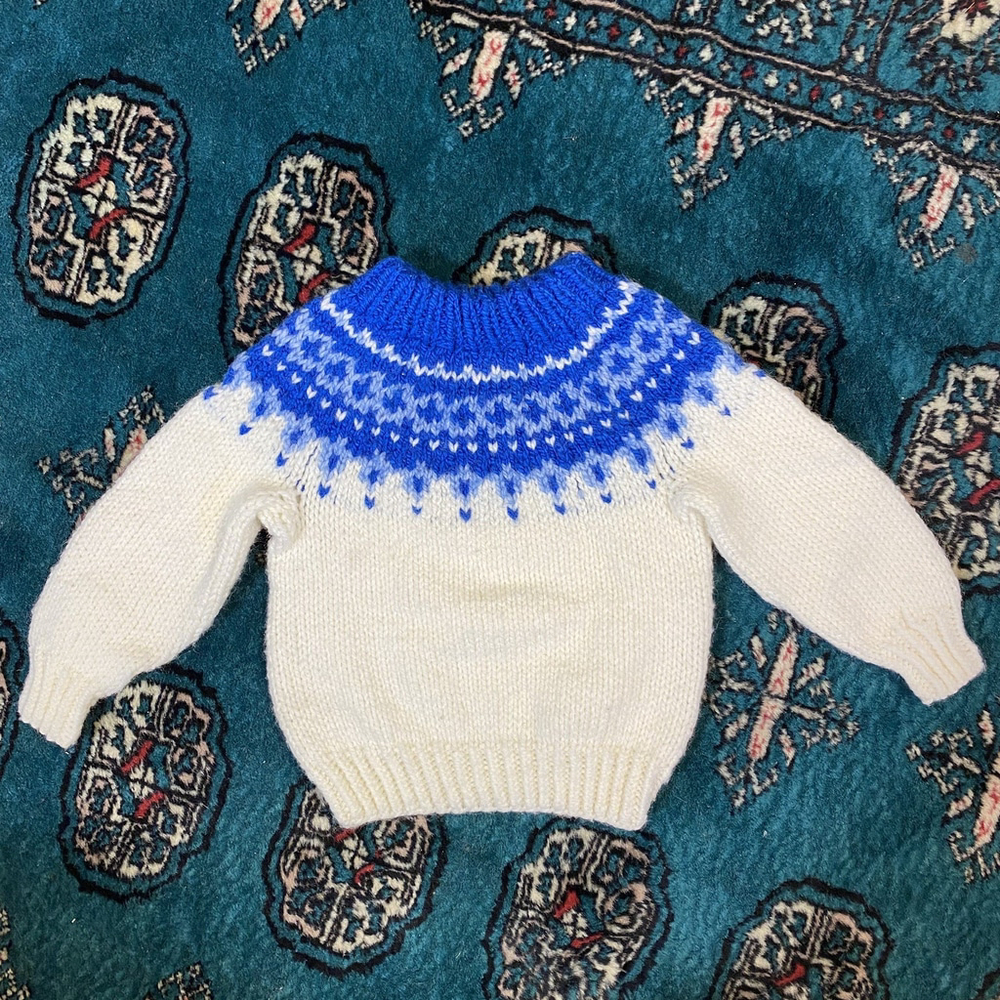 Toddler VTG Boy blue Handknit Cardigan Sweater Buttons T2 Aran Craft Style